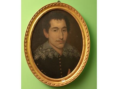 Ritratto di nobiluomo con merletti, olio su tela ovale
