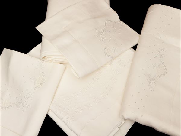 Two complete double bed sets in pure linen