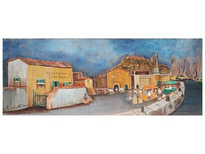Tre dipinti: 'Castiglione della Pescaia', 'Palazzo con ponteggi' e 'Paesaggio con case'