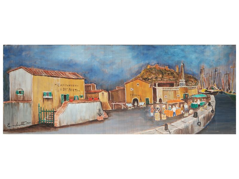Emilio Malenotti - Tre dipinti: 'Castiglione della Pescaia', 'Palazzo con ponteggi' e 'Paesaggio ...