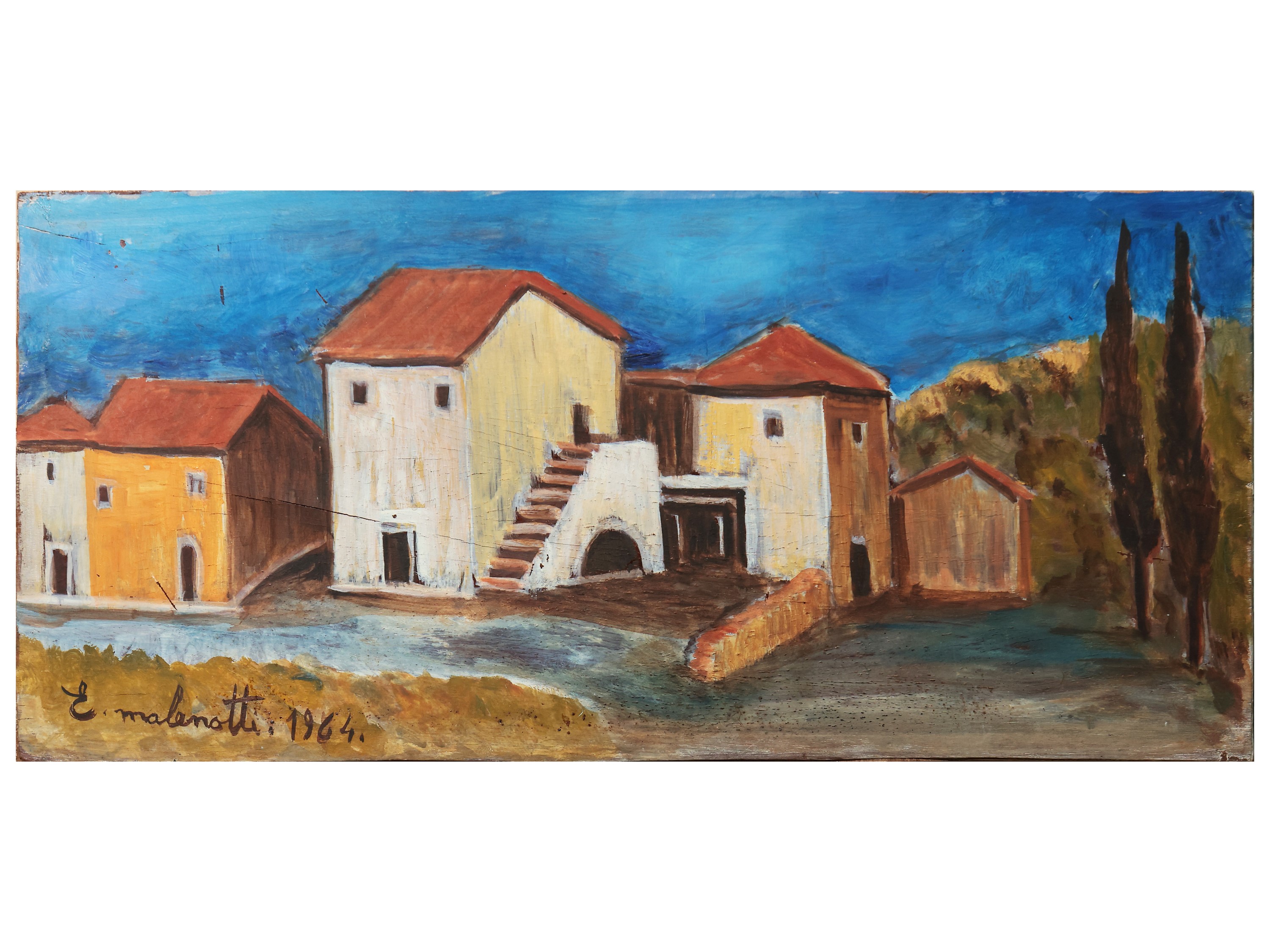 Emilio Malenotti - Tre dipinti: 'Castiglione della Pescaia', 'Palazzo con ponteggi' e 'Paesaggio ...