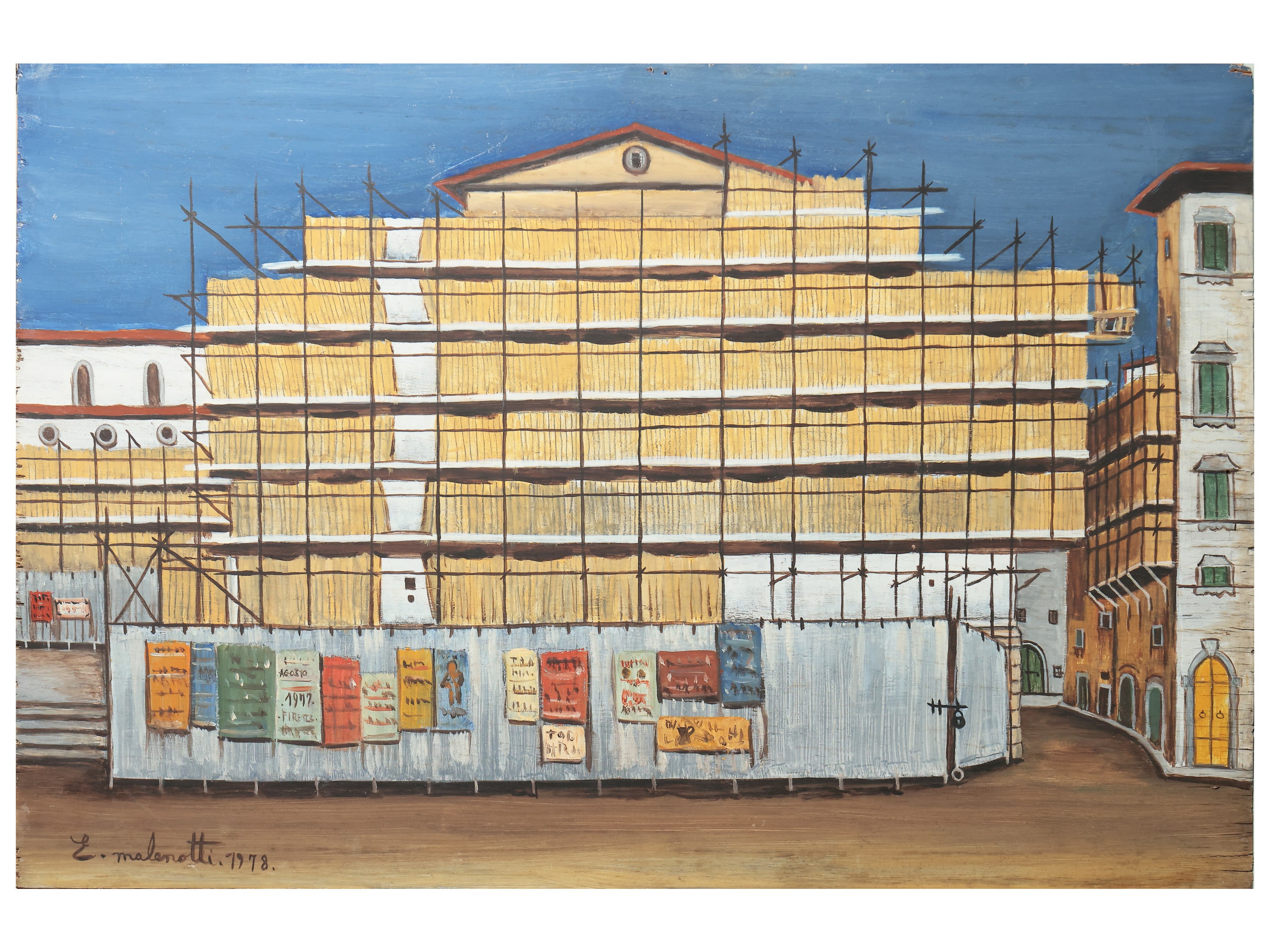 Emilio Malenotti - Tre dipinti: 'Castiglione della Pescaia', 'Palazzo con ponteggi' e 'Paesaggio ...