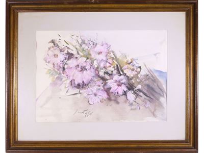 Fiori e Composizione con frutta, tecnica mista su carta