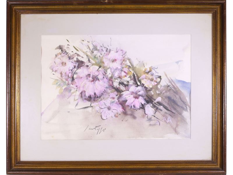 Sergio Scatizzi - Fiori e Composizione con frutta, tecnica mista su carta