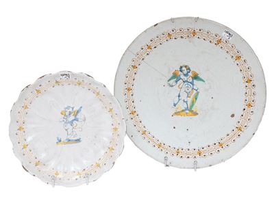 Alzatina e piatto in maiolica, Deruta, XVII secolo