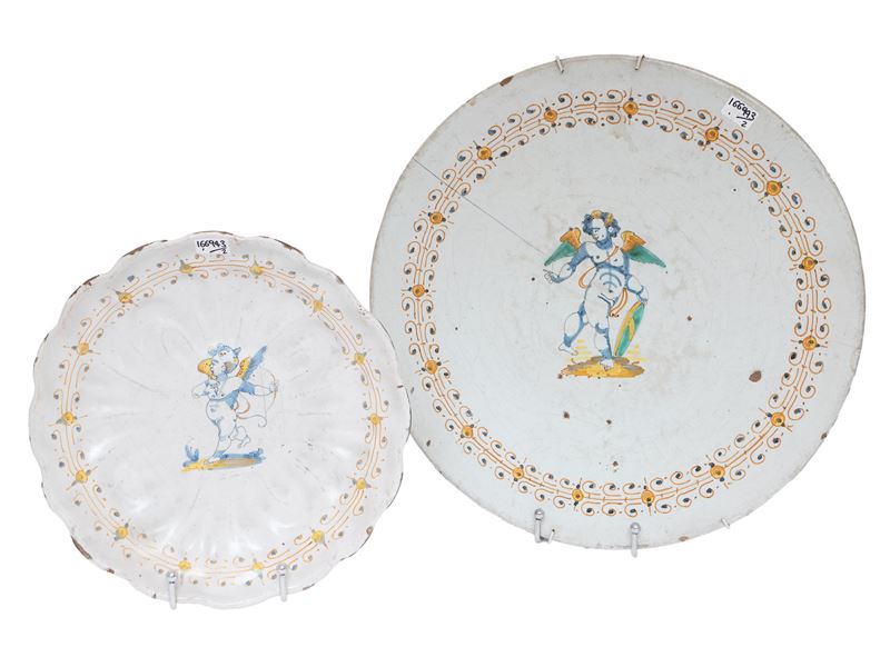 Alzatina e piatto in maiolica, Deruta, XVII secolo