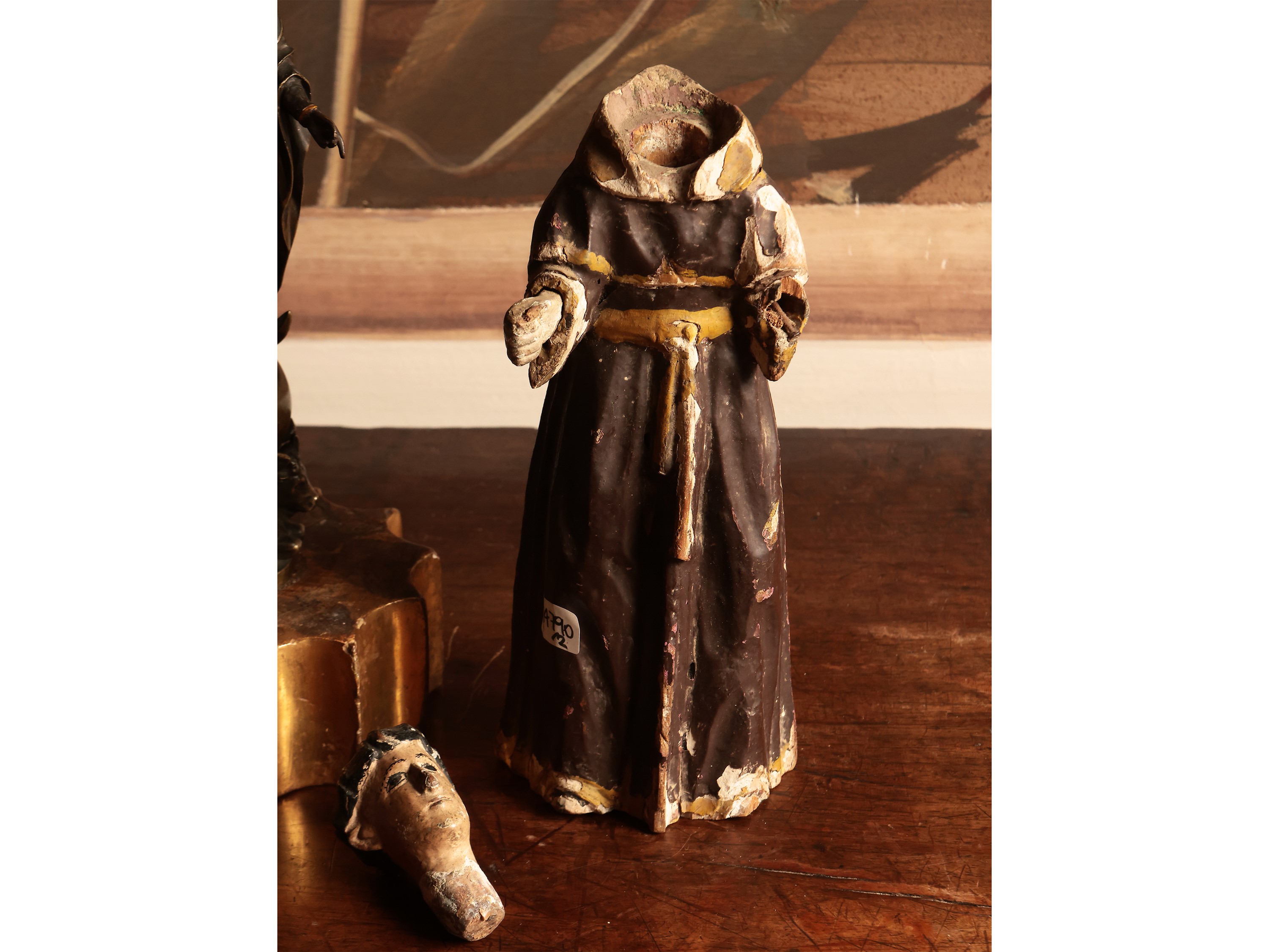 Scultura D'epoca in Legno Policromo