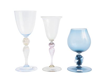 Calici Tipetto Veneziano, serie di tre pezzi in vetro soffiato, Murano, seconda metà del XX secol...