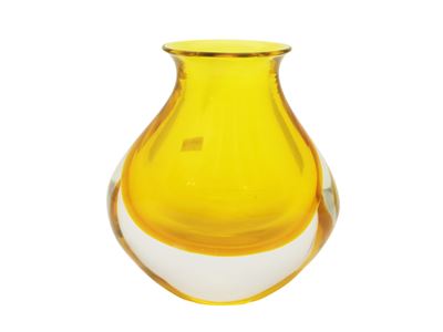 Seguso, Vaso in vetro sommerso trasparente e giallo limone