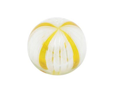 A.VE.M, Press papier in vetro con decoro a canne lattimo e giallo limone