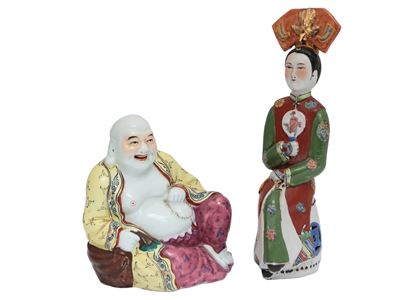 Due figure orientali, porcellana policroma, XX secolo