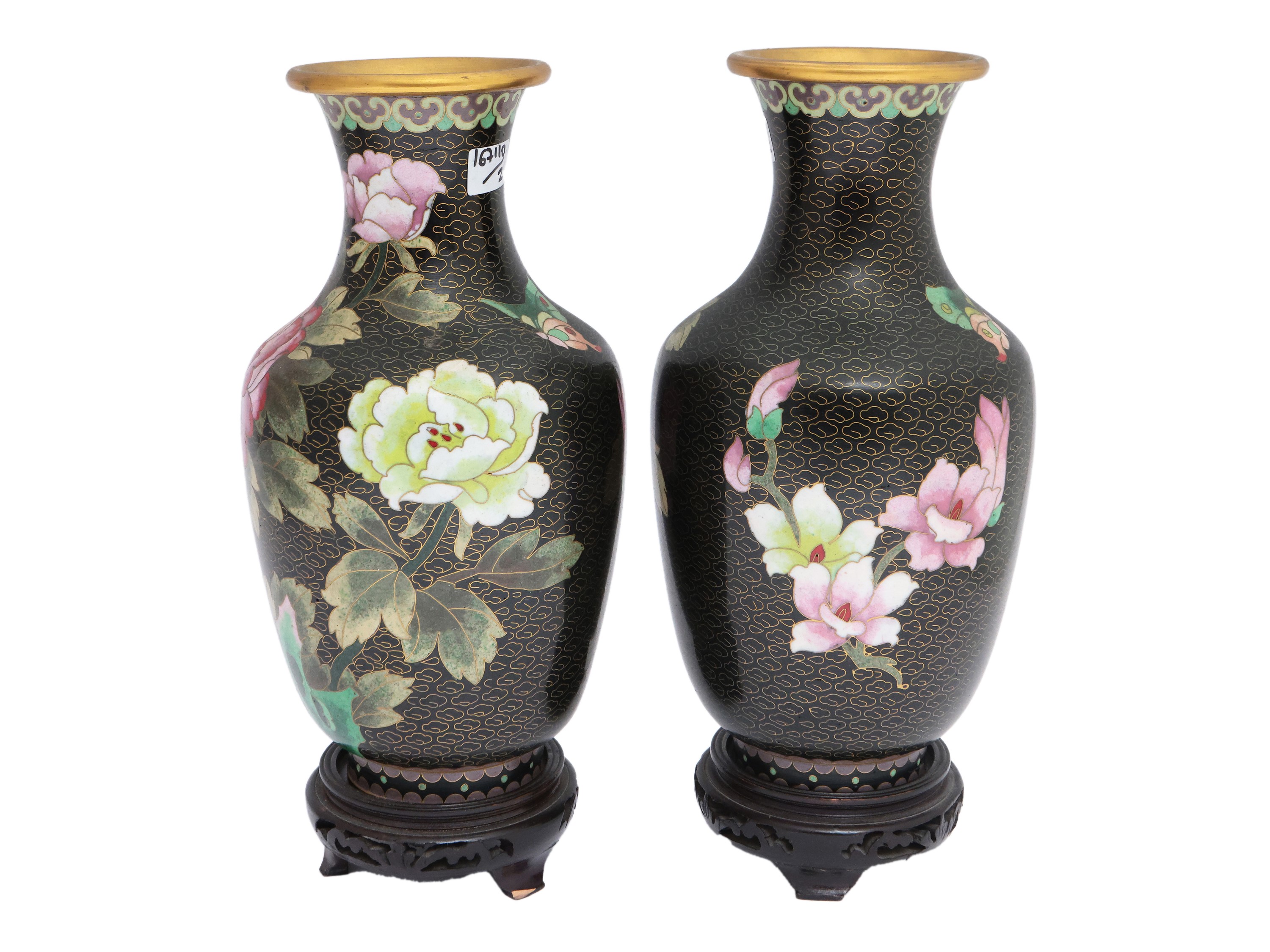 Coppia di vasi in smalto cloisonné a forma di balaustro