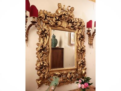 Specchiera con Cornice in Legno Intagliato e Dorato