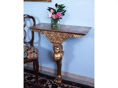Tavolino Console in Legno Intagliato e Dorato
