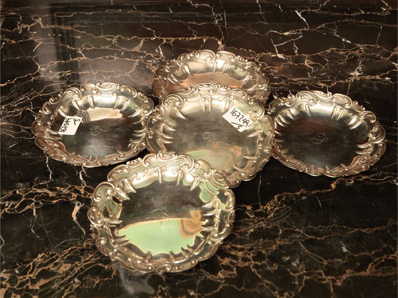 Gorham, Serie di cinque piattini da pane in argento sterling 925