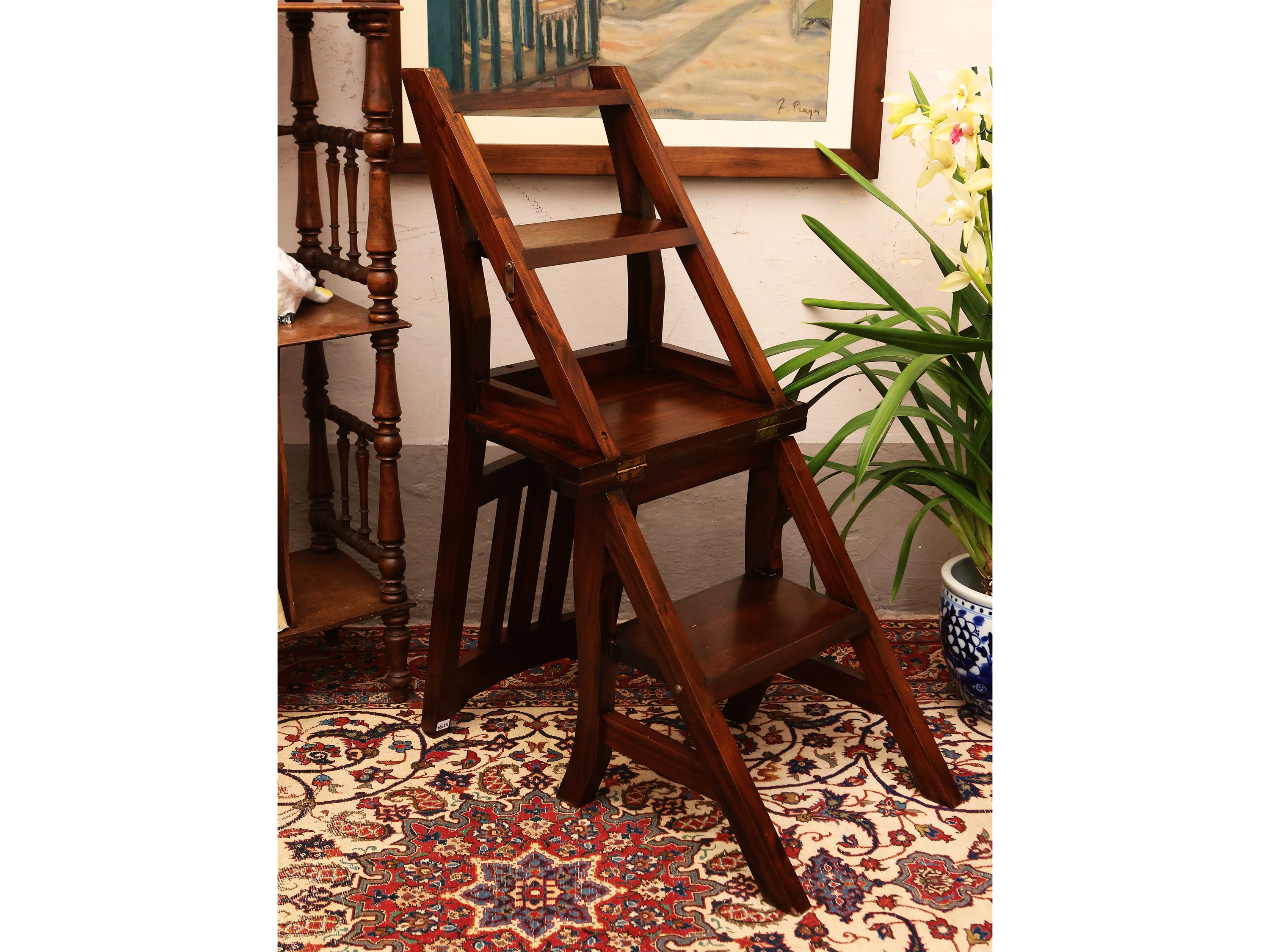 Sedia scaletta da biblioteca in legno tenero, h 90 cm