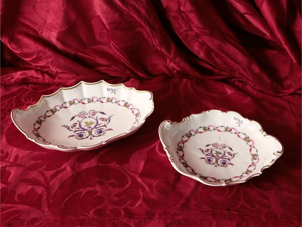 Due raviere in porcellana, decoro Rapallo, Richard Ginori