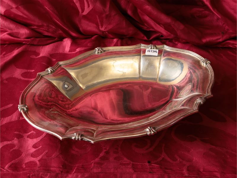 Cestino centrotavola ovale in argento, Pradella Milano