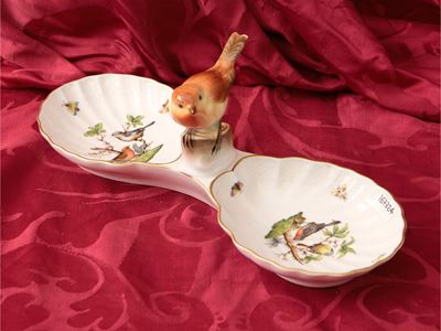 Herend, Antipastiera in porcellana con decorazioni avicole e botaniche