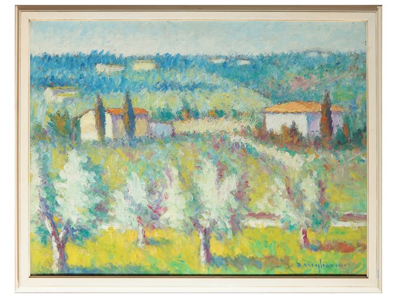Dino Migliorini - Campagna toscana, olio su faesite