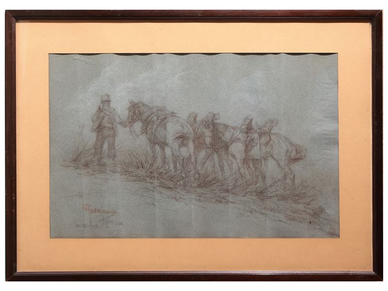 Uomo con mandria di cavalli 1917