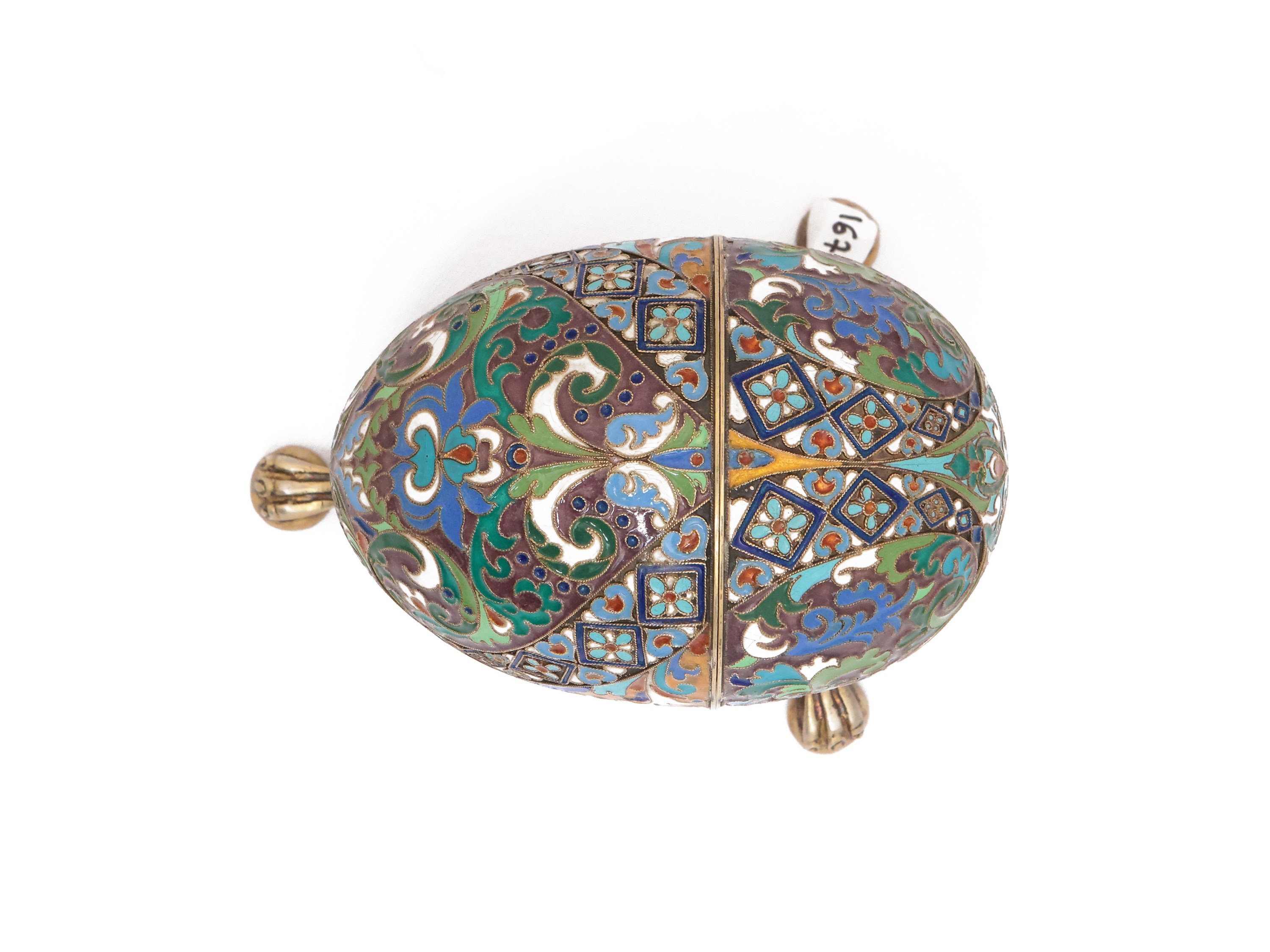 Grigory Sbitnev, Uovo in argento vermeil e smalti cloisonné, Mosca 1908-1926