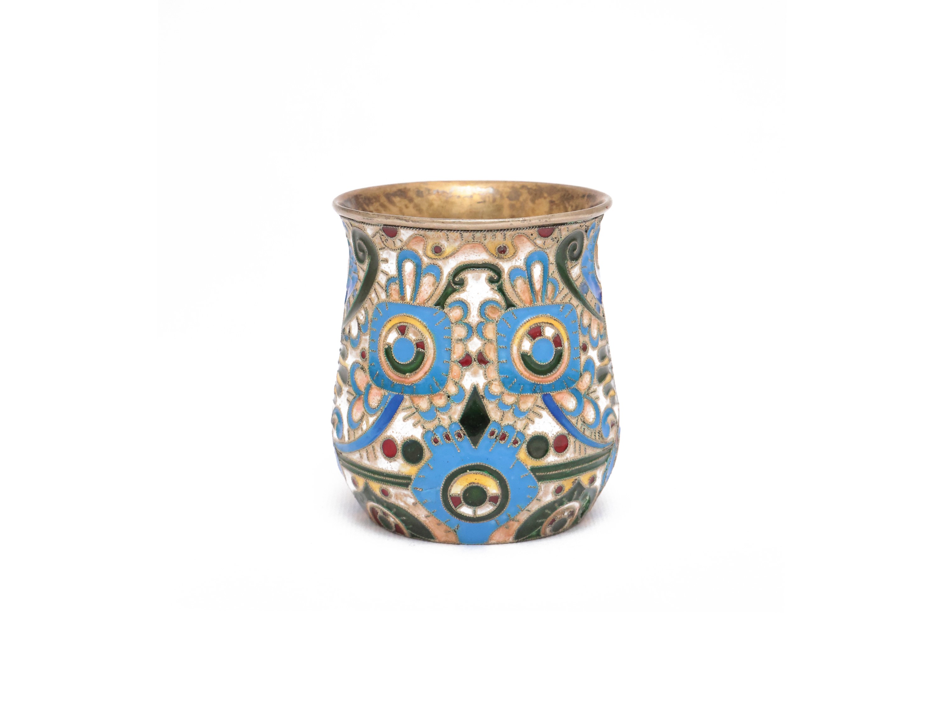 Bicchierino da vodka in argento vermeil e smalti cloisonné, Mosca, 1908-1922
