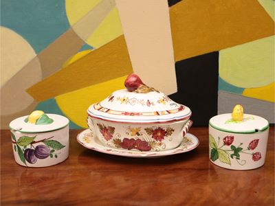 Cantagalli, Due piccoli barattoli in ceramica smaltata con legumiera abbinata