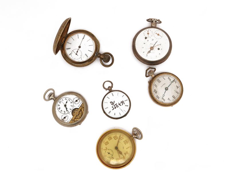 Sei orologi da tasca, due in argento, inizio del XX secolo