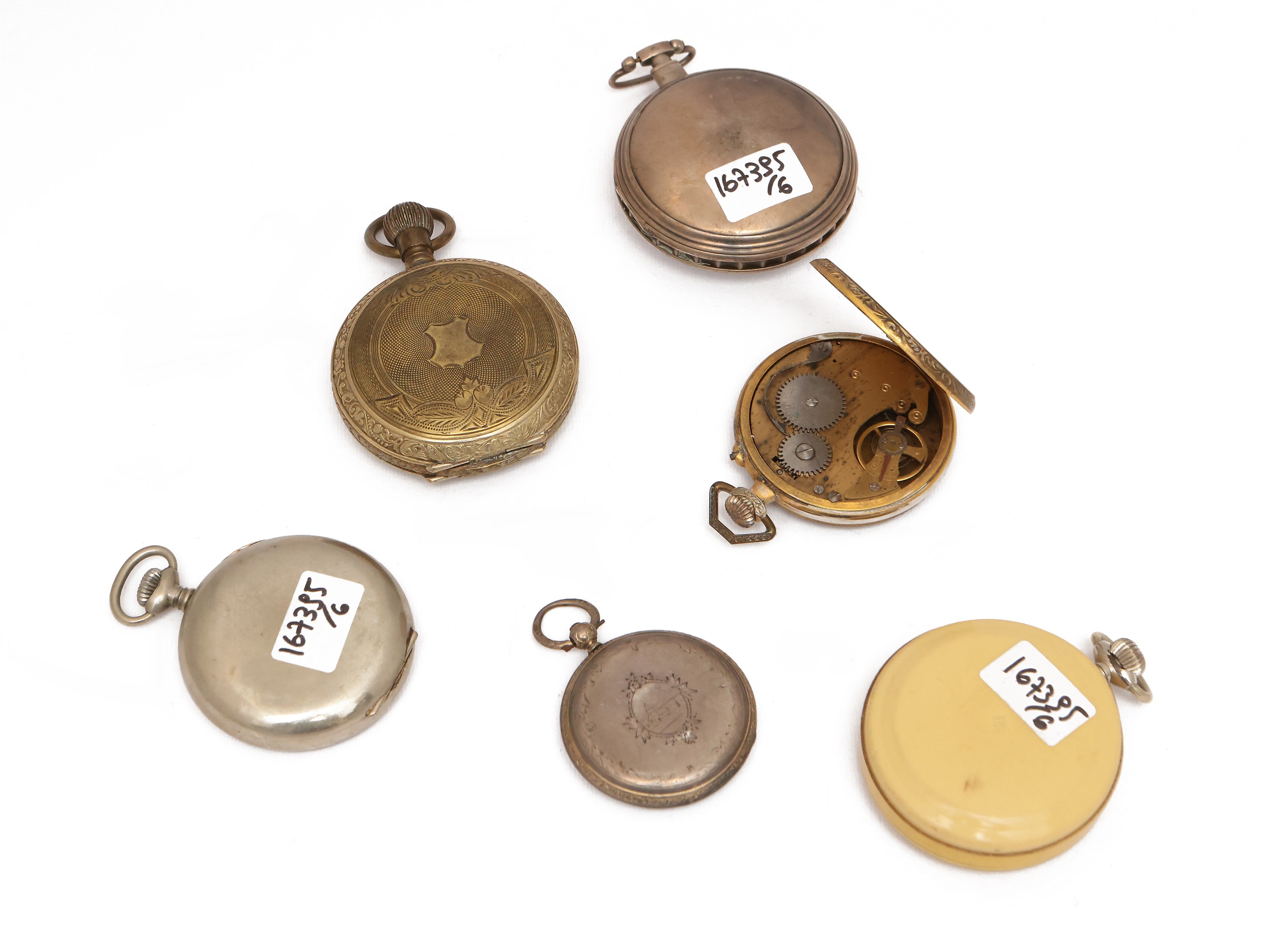 Sei orologi da tasca, due in argento, inizio del XX secolo