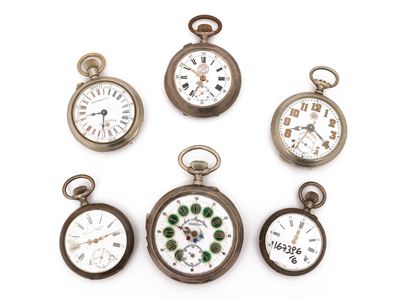 Sei orologi da tasca, due in argento, inizio XX secolo