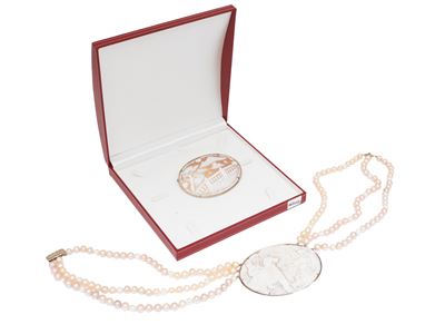Collier in perle d'acqua dolce con cammei, argento sterling 925