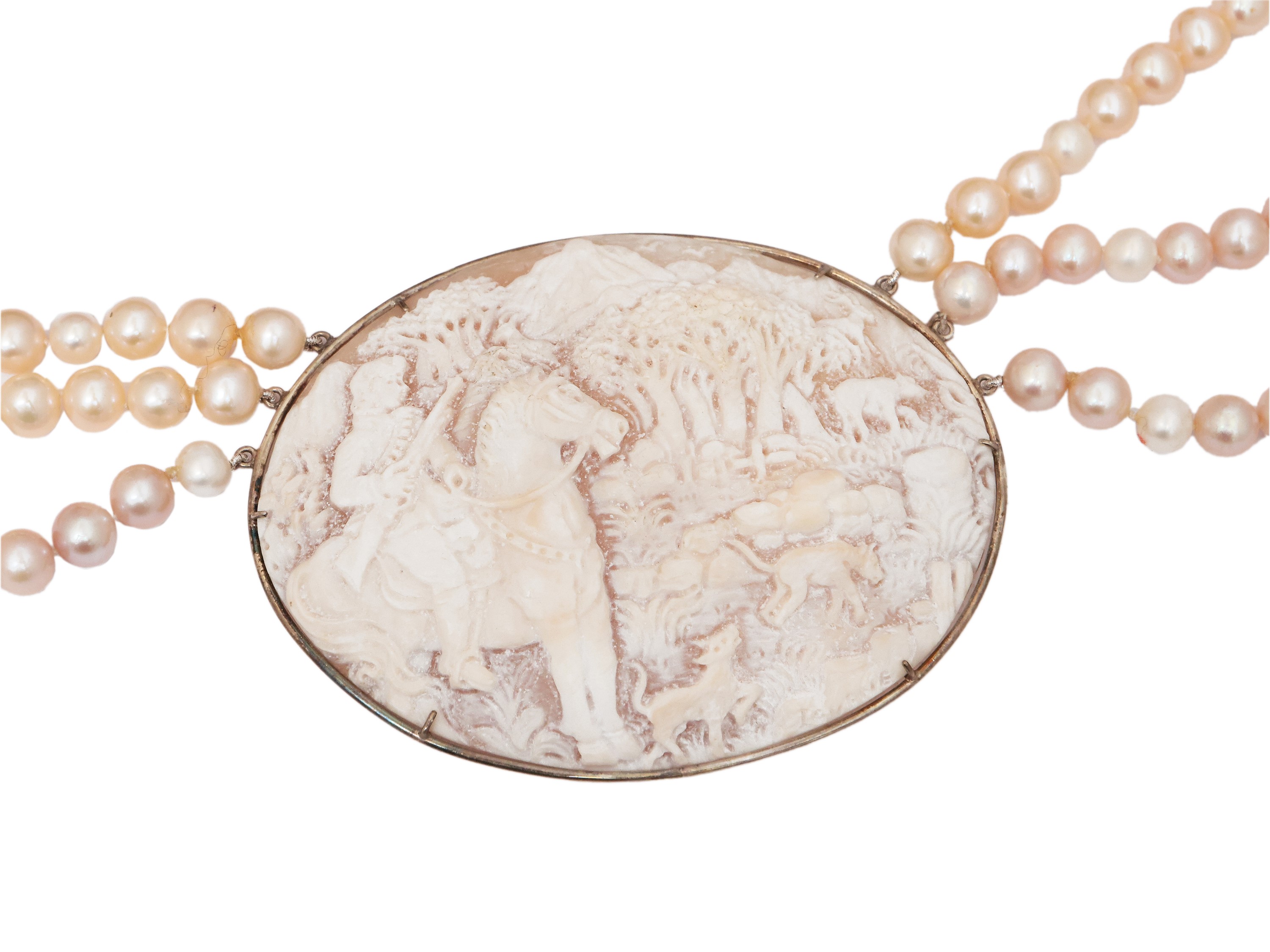 Collier in perle d'acqua dolce con cammei, argento sterling 925
