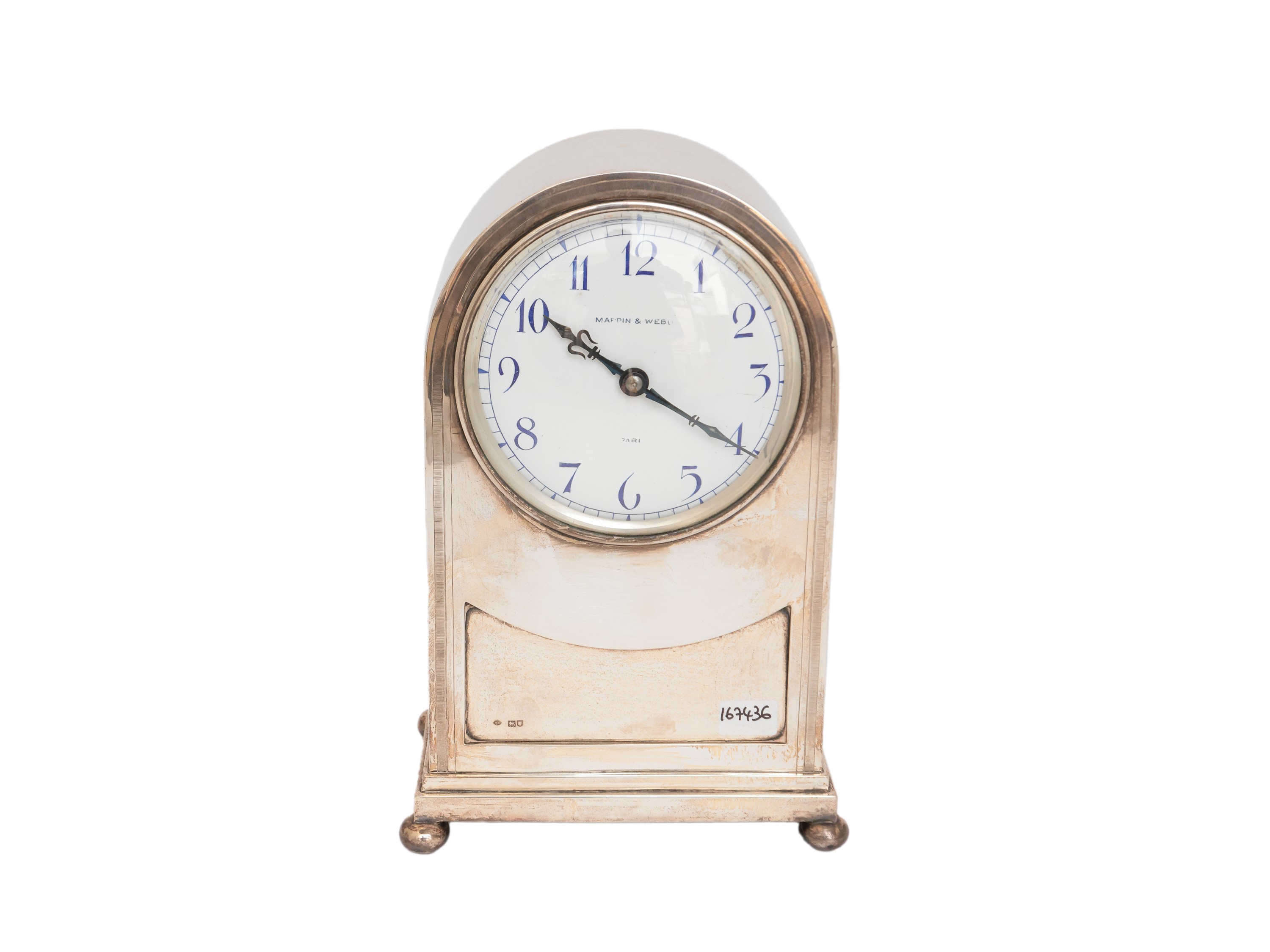 Mappin & Webb, Orologio da tavolo in argento sterling 925, Londra 1905