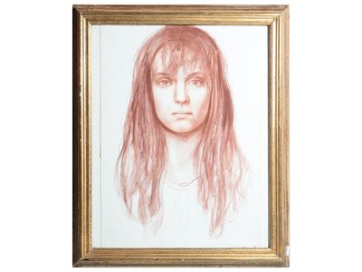 Volto di donna - Matita sanguigna gessata su carta