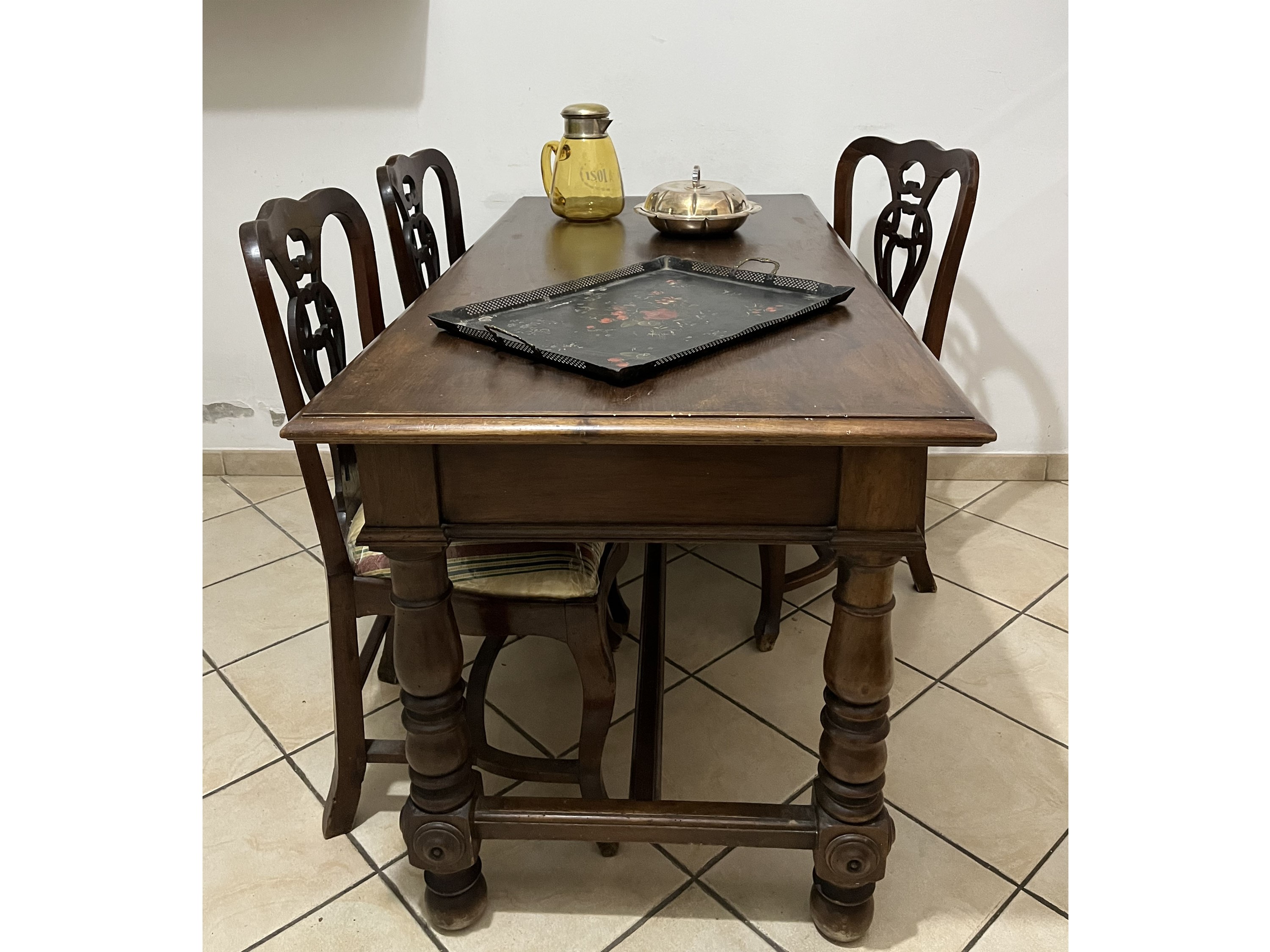 Tavolo da biblioteca in noce, stile seicentesco, XIX/XX secolo