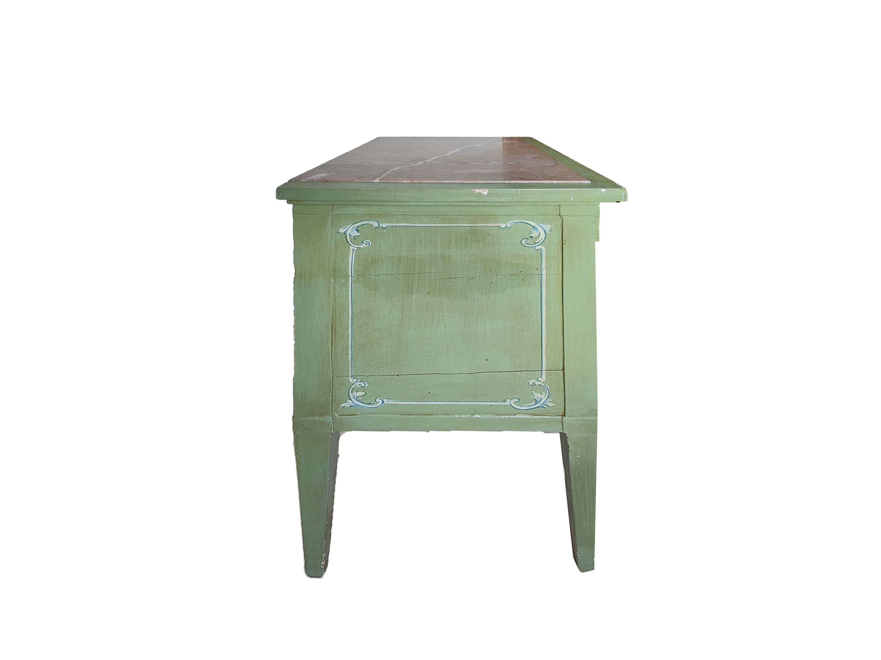 Comodino in legno laccato verde salvia, fine del XVIII secolo