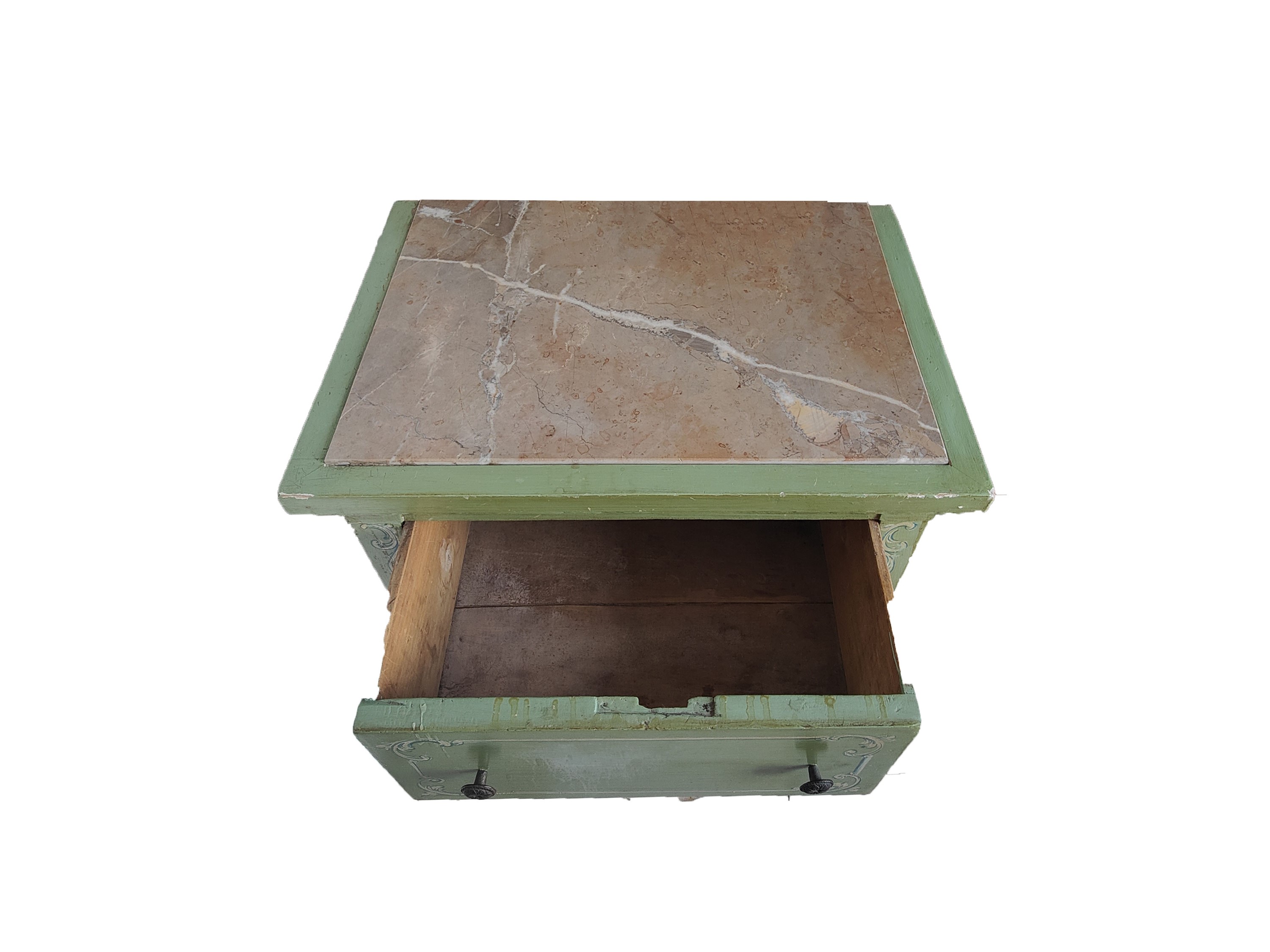 Comodino in legno laccato verde salvia, fine del XVIII secolo
