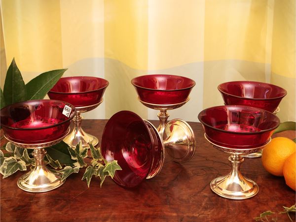 Serie di sei coppe da champagne in argento sterling
