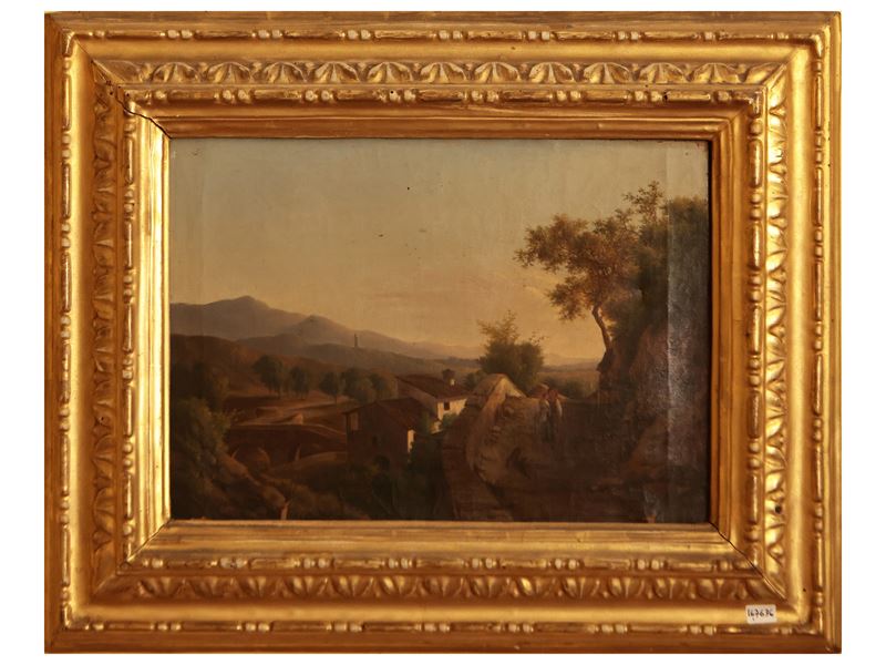 Scuola Italiana del XIX/XX Secolo - Paesaggio con Casolare e Viandante