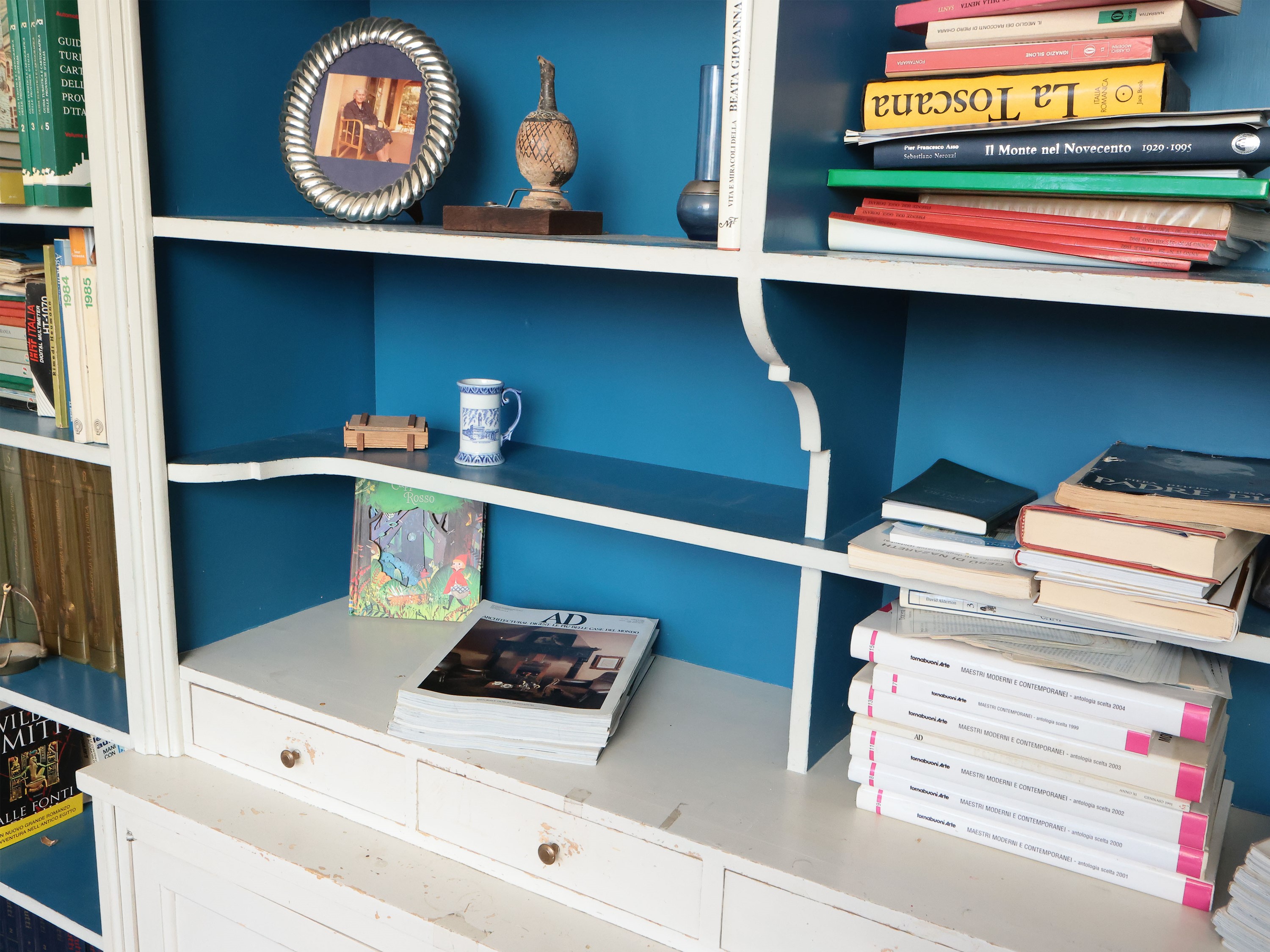 Libreria a Giorno in Legno Tinto Bianco e Azzurro