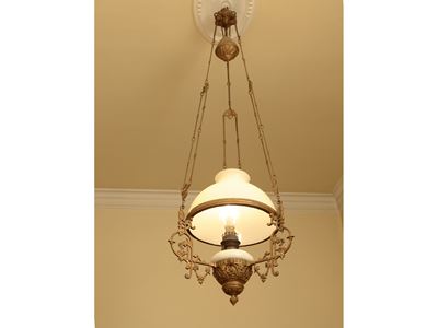 Lampadario Ad Olio in Metallo e Ceramica