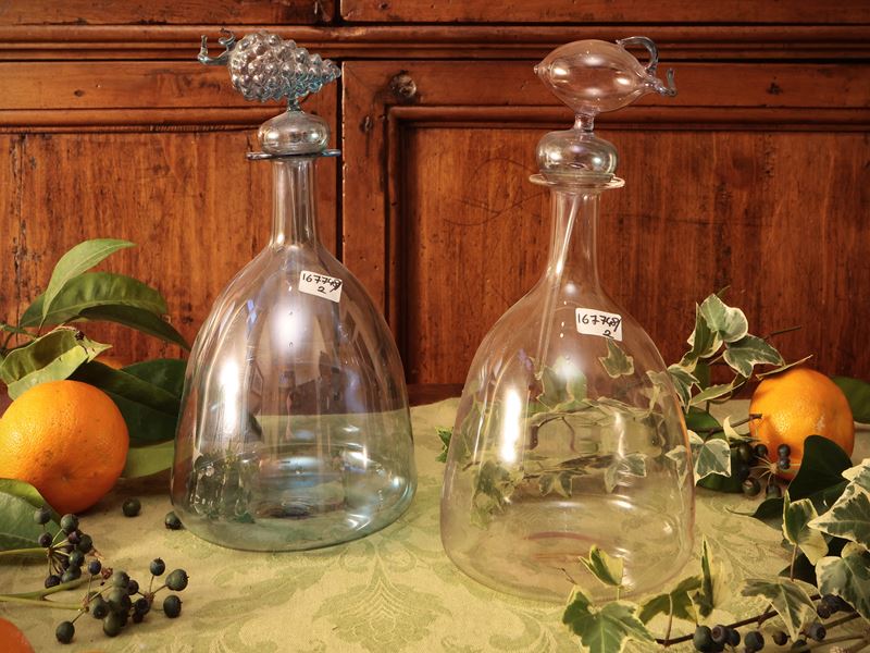 Coppia di Bottiglie in Vetro Soffiato di Murano
