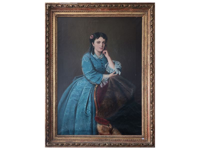 Scuola Ungherese - Ritratto di Giovane Donna in Abito Azzurro