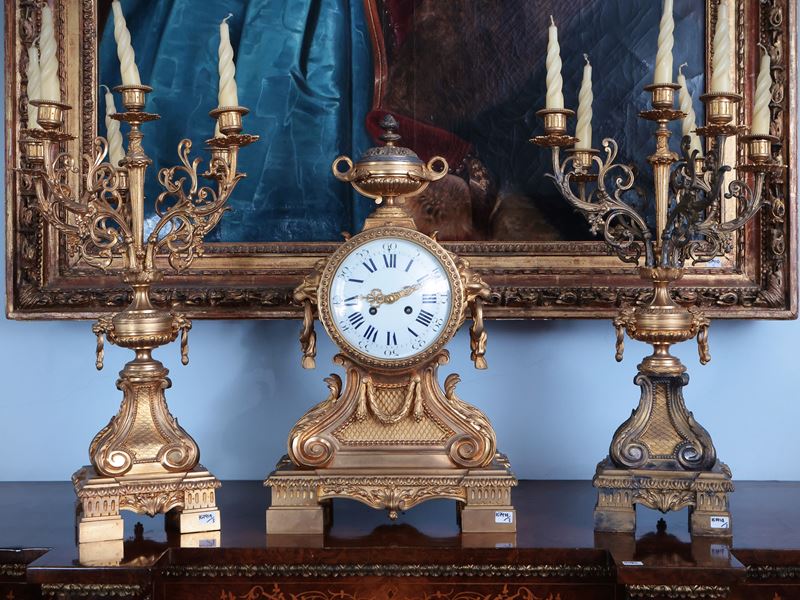 Trittico da Camino in Antimonio Dorato