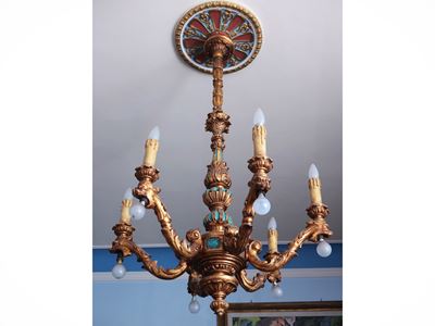 Lampadario in Legno Intagliato e Dorato