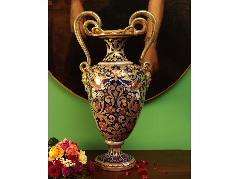Grande Vaso Ad Anfora in Terracotta Smaltata a Lustro, Gualdo Tadino