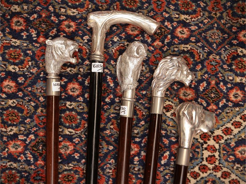 Cinque Bastoni da Passeggio con Pomo Rivestito in Argento