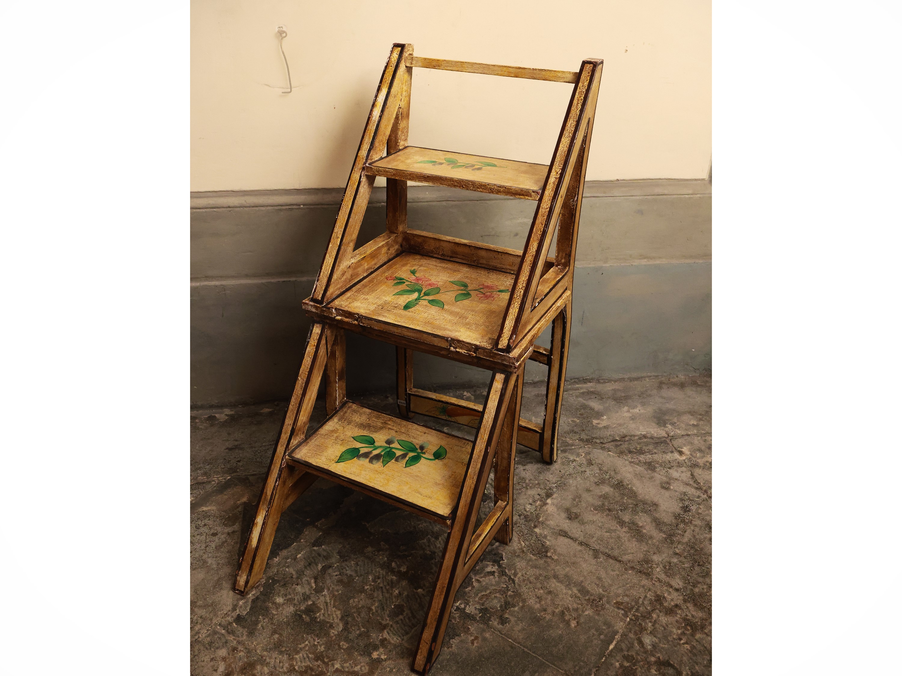Sedia Scaletta Rustica da Biblioteca in Legno Laccato