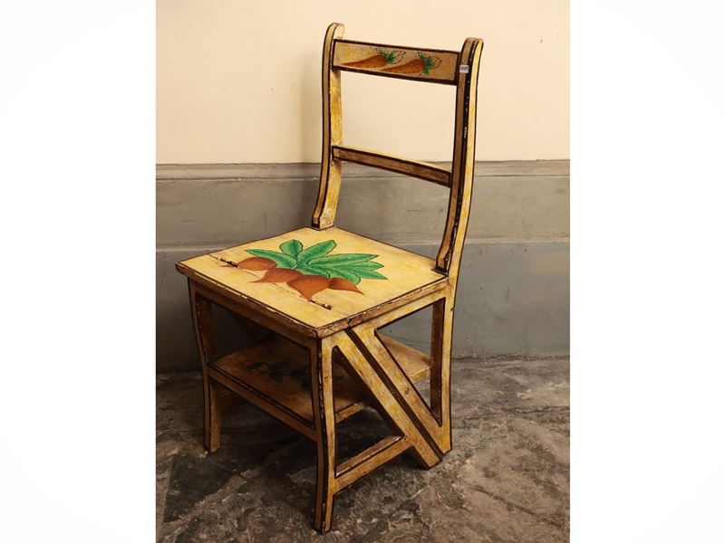 Sedia Scaletta Rustica da Biblioteca in Legno Laccato